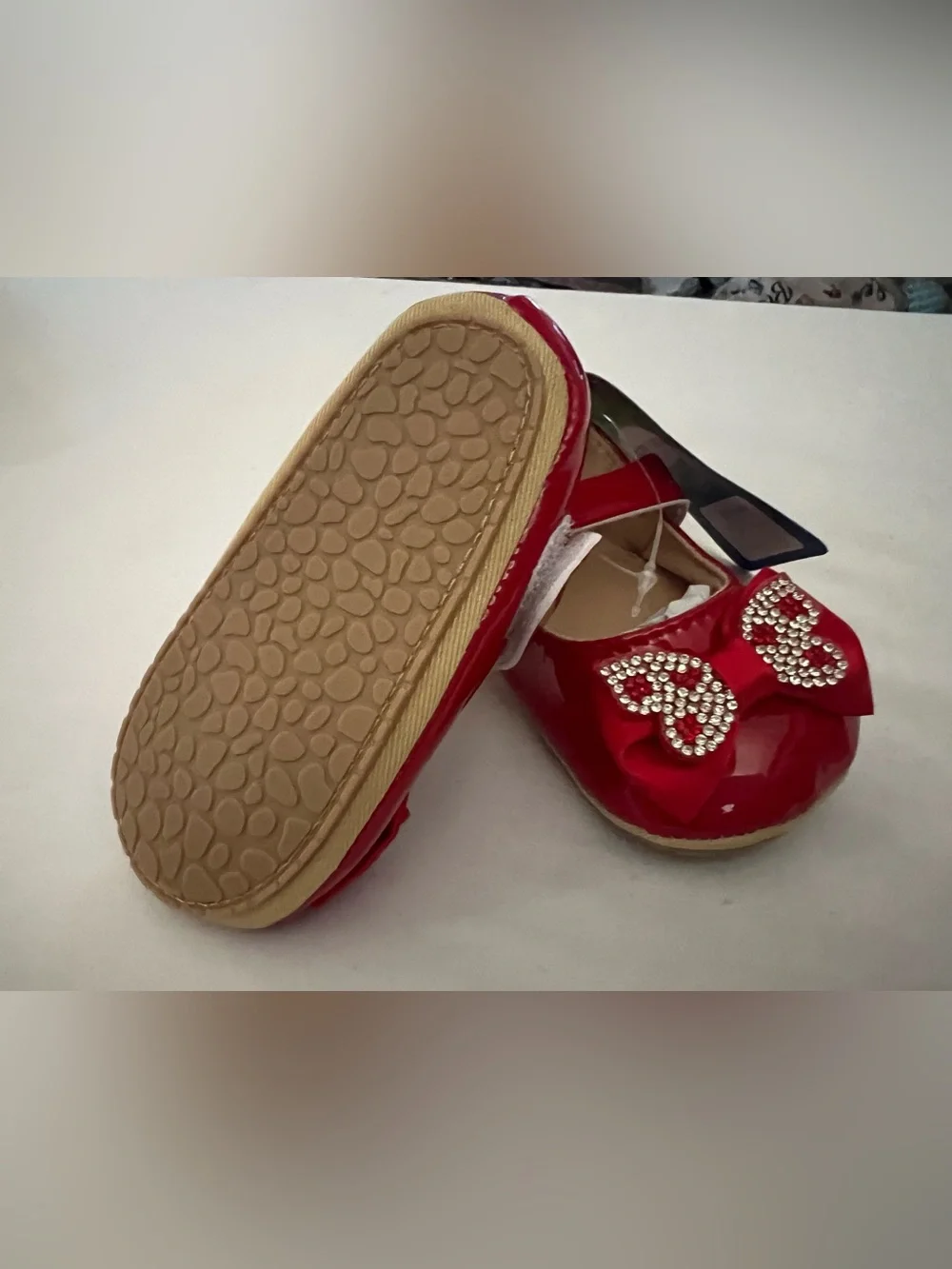 Girls Red Patent Mary Jane Shoes with Jewel Bow